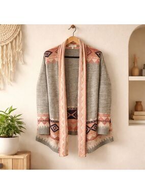Southwestern Cardigan Sweater Womens Medium Open Front High-Low Hem